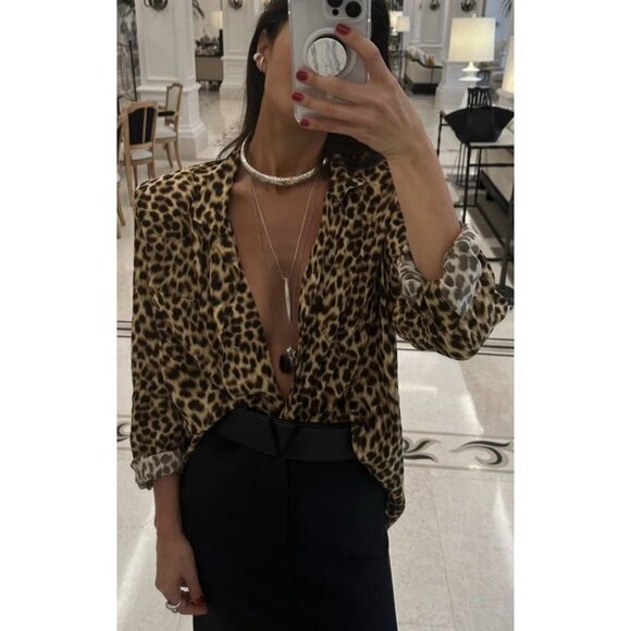 Jones New York Leopard Print Wrap Collared Shirt Small - Picture 7 of 10